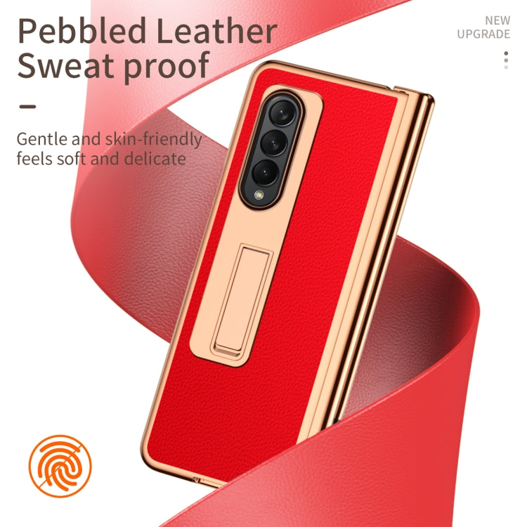 For Samsung Galaxy Z Fold4 Litchi Texture Leather Hinged Electroplated Phone Case with Pen