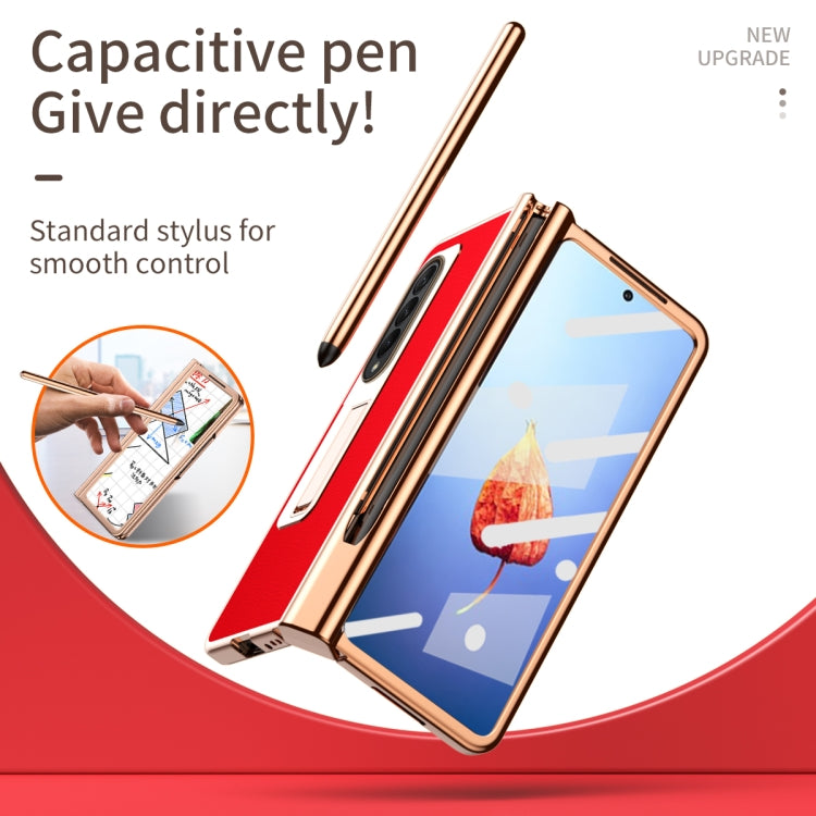 For Samsung Galaxy Z Fold4 Litchi Texture Leather Hinged Electroplated Phone Case with Pen
