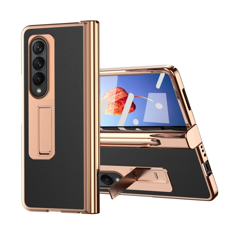 For Samsung Galaxy Z Fold4 Litchi Texture Leather Hinged Electroplated Phone Case with Pen