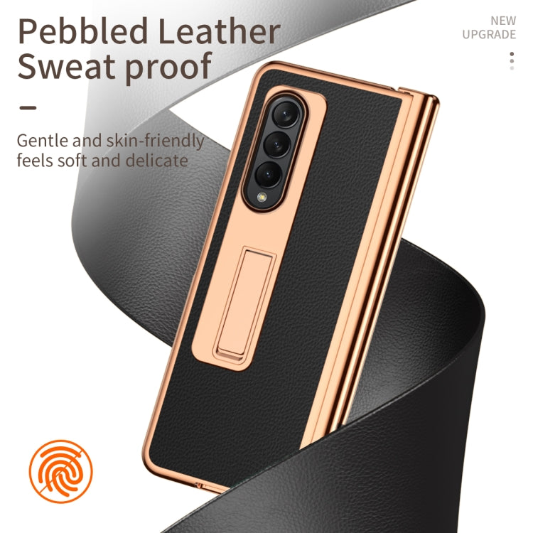 For Samsung Galaxy Z Fold4 Litchi Texture Leather Hinged Electroplated Phone Case with Pen