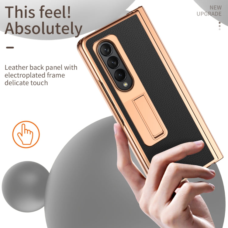 For Samsung Galaxy Z Fold4 Litchi Texture Leather Hinged Electroplated Phone Case with Pen