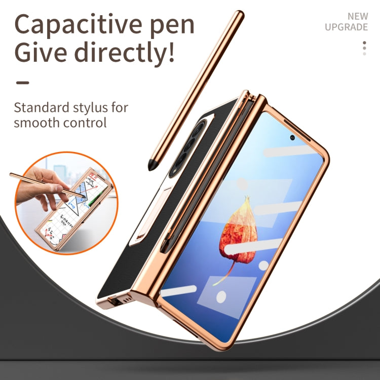 For Samsung Galaxy Z Fold4 Litchi Texture Leather Hinged Electroplated Phone Case with Pen