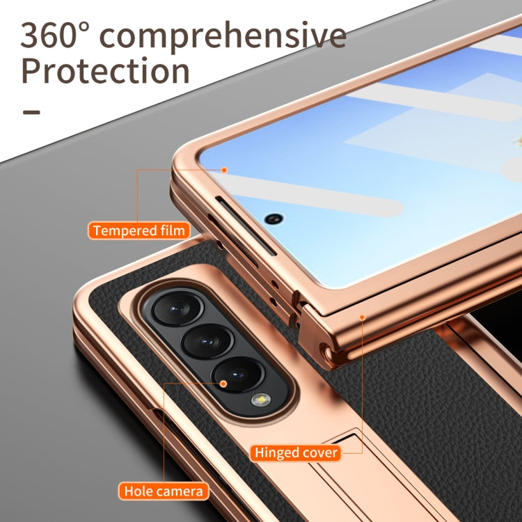 For Samsung Galaxy Z Fold4 Litchi Texture Leather Hinged Electroplated Phone Case with Pen