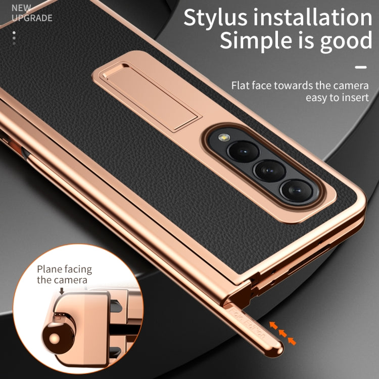 For Samsung Galaxy Z Fold4 Litchi Texture Leather Hinged Electroplated Phone Case with Pen