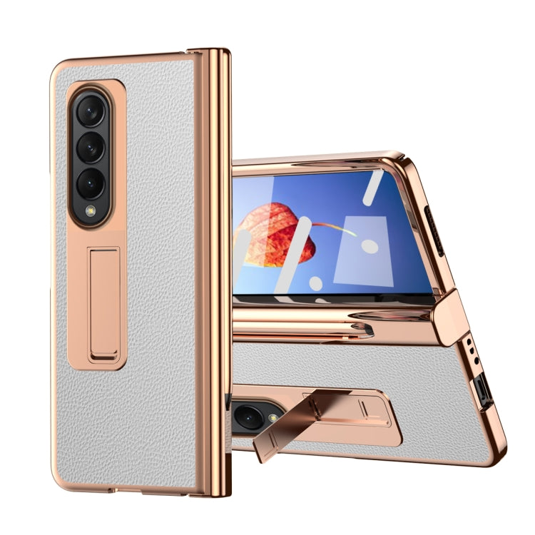 For Samsung Galaxy Z Fold4 Litchi Texture Leather Hinged Electroplated Phone Case with Pen