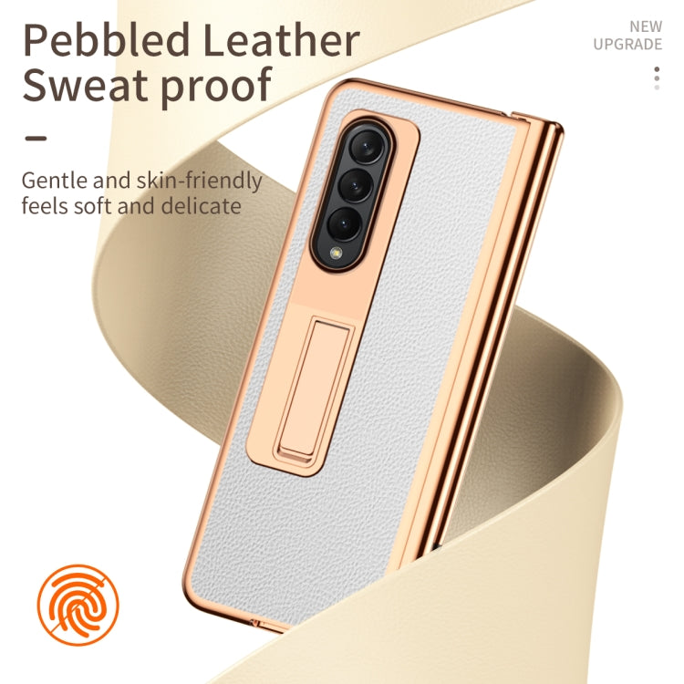 For Samsung Galaxy Z Fold4 Litchi Texture Leather Hinged Electroplated Phone Case with Pen