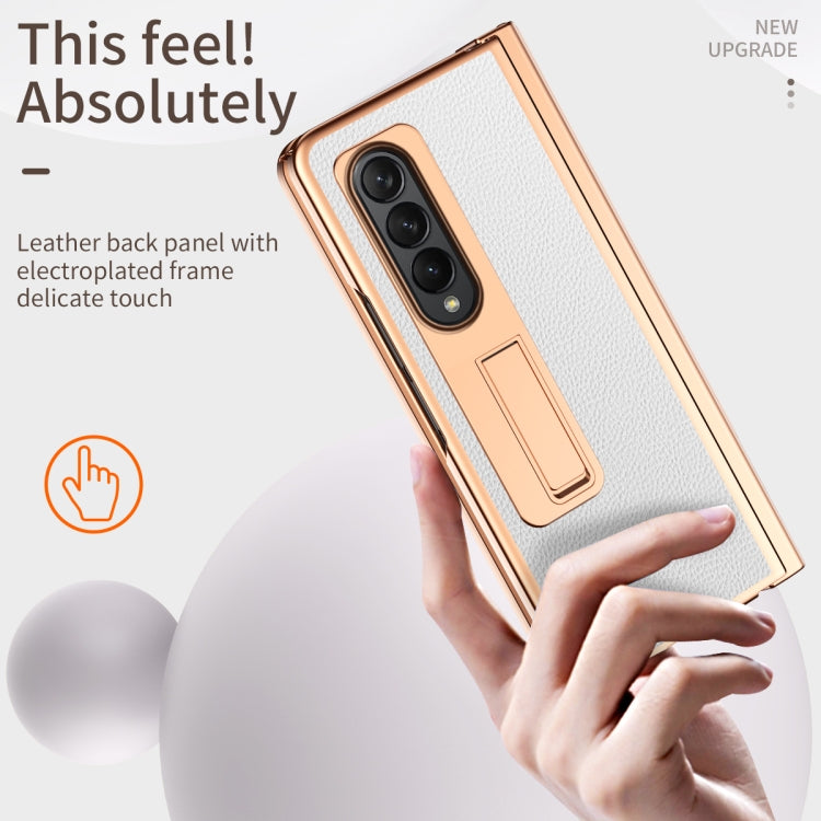 For Samsung Galaxy Z Fold4 Litchi Texture Leather Hinged Electroplated Phone Case with Pen
