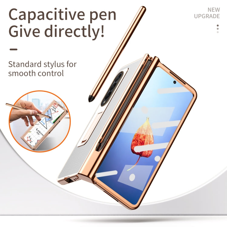 For Samsung Galaxy Z Fold4 Litchi Texture Leather Hinged Electroplated Phone Case with Pen