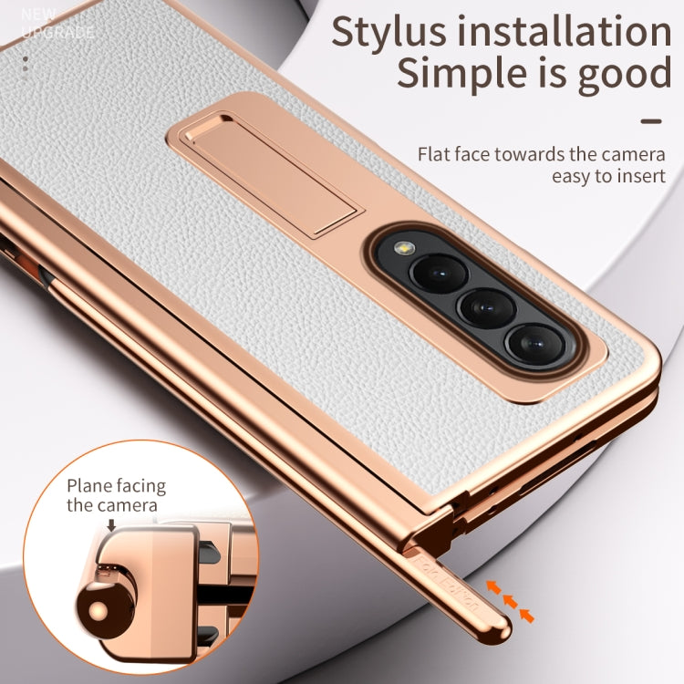 For Samsung Galaxy Z Fold4 Litchi Texture Leather Hinged Electroplated Phone Case with Pen