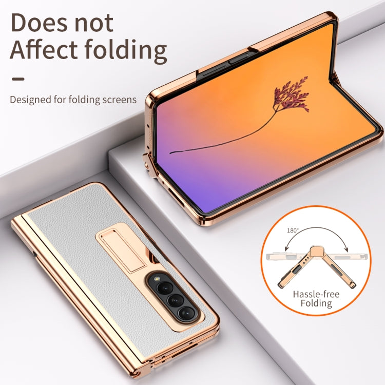 For Samsung Galaxy Z Fold4 Litchi Texture Leather Hinged Electroplated Phone Case with Pen