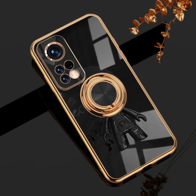 For Xiaomi Mi 10T 6D Plating Astronaut Ring Kickstand Phone Case