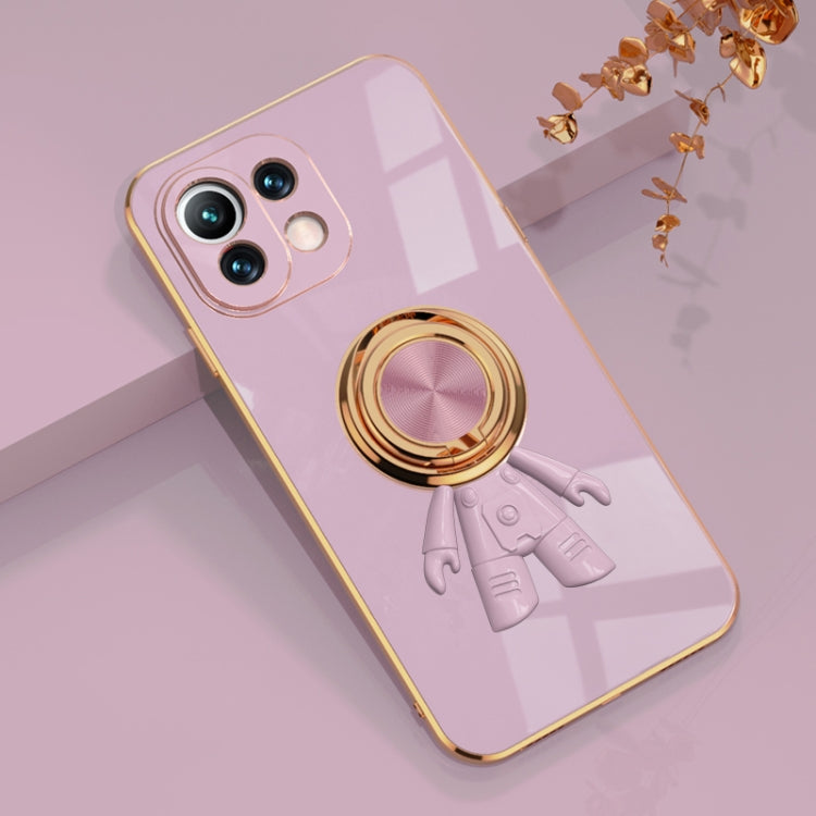 For Xiaomi Mi 11 Lite 6D Plating Astronaut Ring Kickstand Phone Case