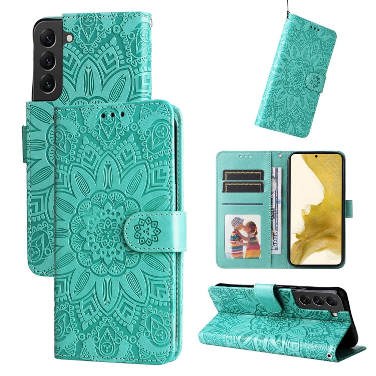 For Samsung Galaxy S22 5G Embossed Sunflower Leather Phone Case