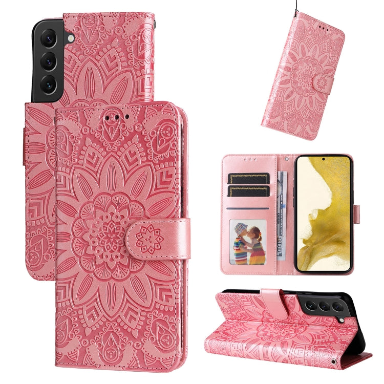 For Samsung Galaxy S22+ 5G Embossed Sunflower Leather Phone Case