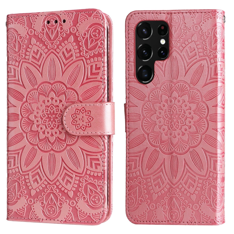 For Samsung Galaxy S22 Ultra 5G Embossed Sunflower Leather Phone Case