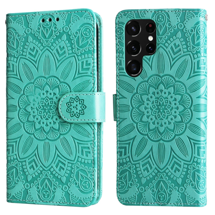 For Samsung Galaxy S22 Ultra 5G Embossed Sunflower Leather Phone Case