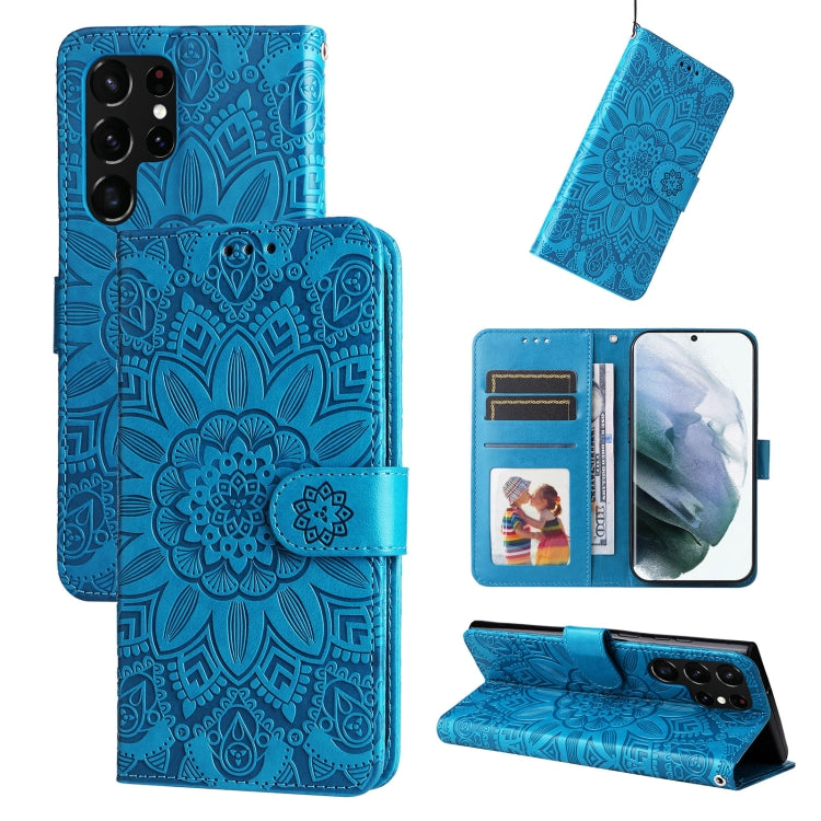 For Samsung Galaxy S22 Ultra 5G Embossed Sunflower Leather Phone Case
