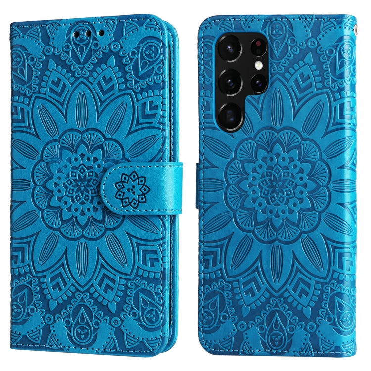 For Samsung Galaxy S22 Ultra 5G Embossed Sunflower Leather Phone Case