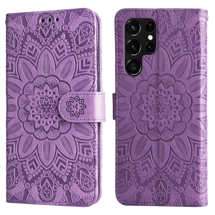 For Samsung Galaxy S22 Ultra 5G Embossed Sunflower Leather Phone Case