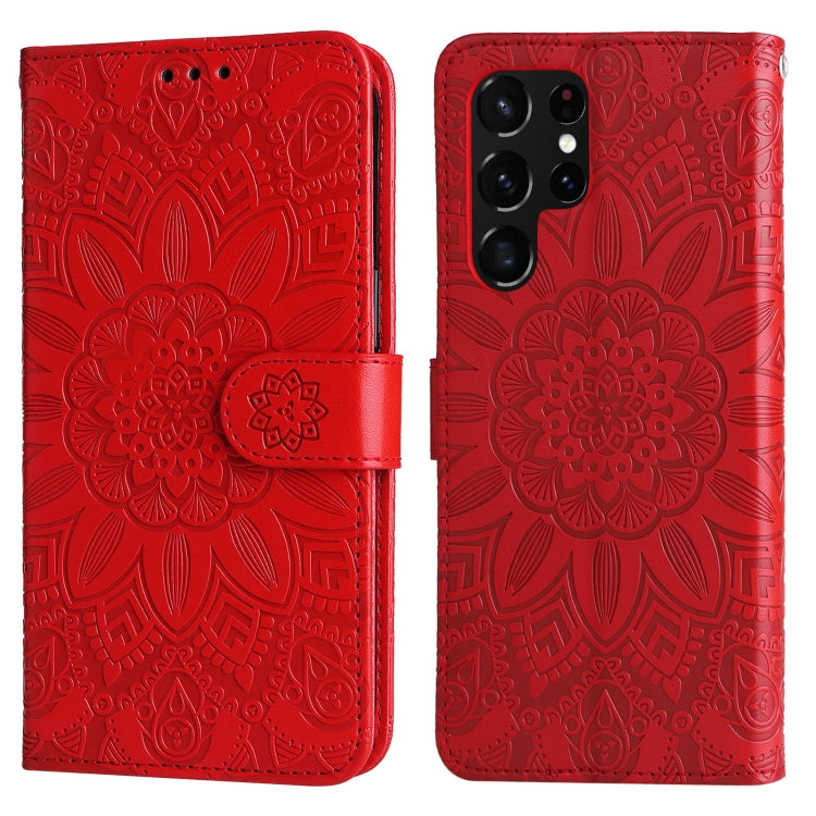 For Samsung Galaxy S22 Ultra 5G Embossed Sunflower Leather Phone Case