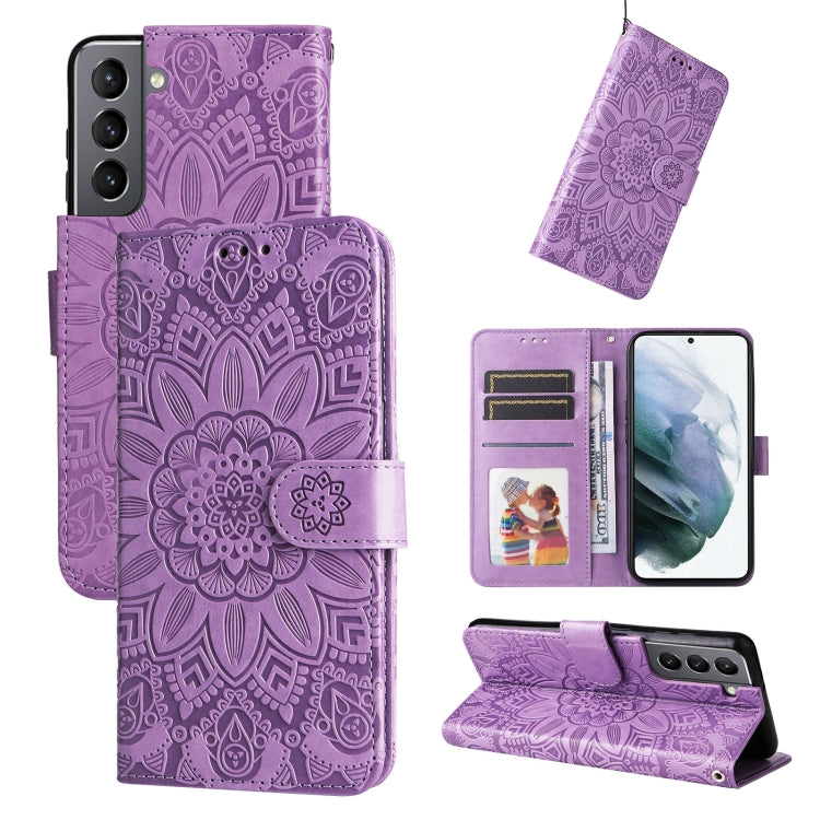 For Samsung Galaxy S21 5G Embossed Sunflower Leather Phone Case