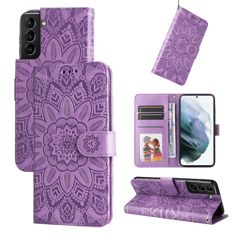 For Samsung Galaxy S21+ 5G Embossed Sunflower Leather Phone Case