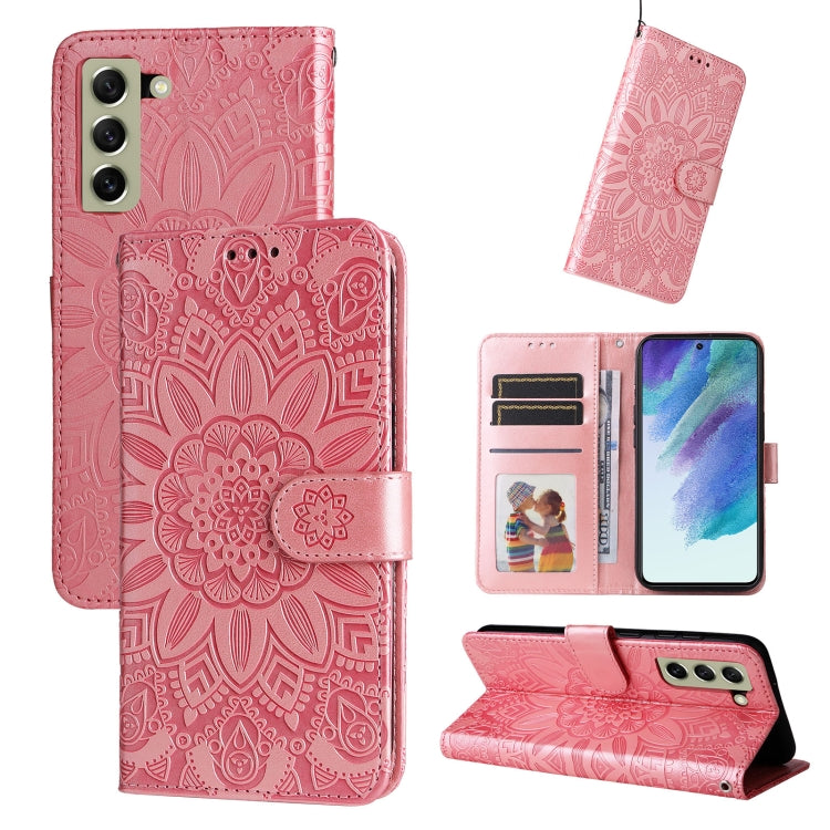 For Samsung Galaxy S21 FE 5G Embossed Sunflower Leather Phone Case