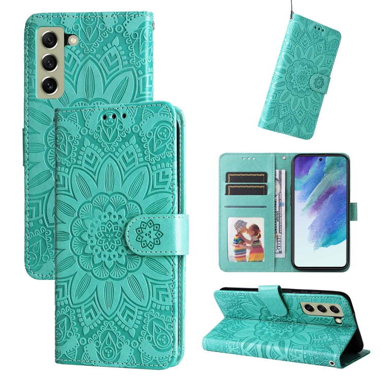 For Samsung Galaxy S21 FE 5G Embossed Sunflower Leather Phone Case
