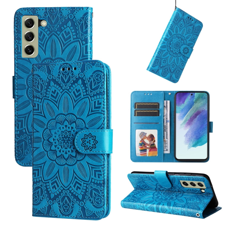 For Samsung Galaxy S21 FE 5G Embossed Sunflower Leather Phone Case