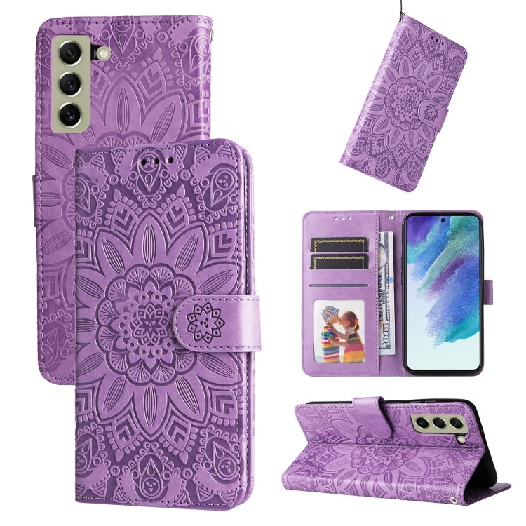 For Samsung Galaxy S21 FE 5G Embossed Sunflower Leather Phone Case