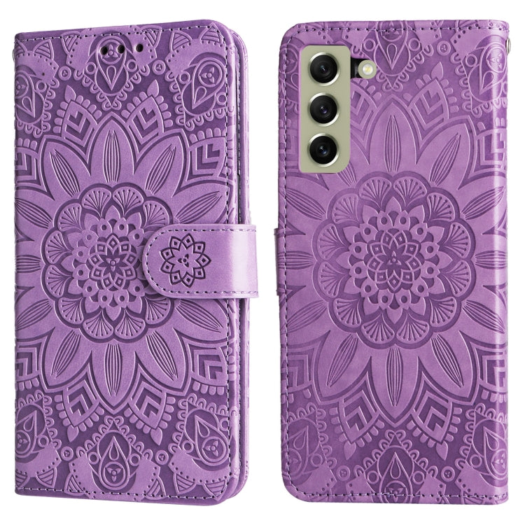 For Samsung Galaxy S21 FE 5G Embossed Sunflower Leather Phone Case