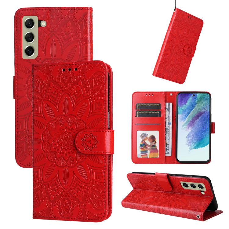 For Samsung Galaxy S21 FE 5G Embossed Sunflower Leather Phone Case