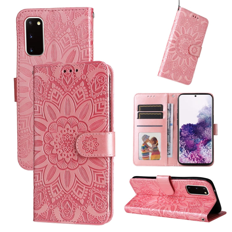 For Samsung Galaxy S20 Embossed Sunflower Leather Phone Case