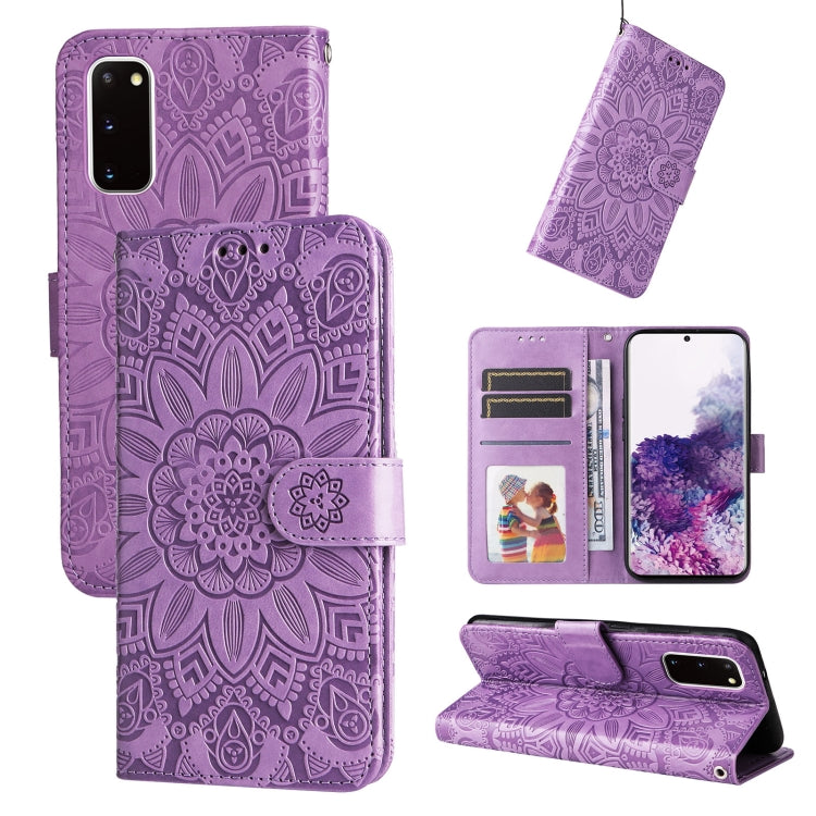 For Samsung Galaxy S20 Embossed Sunflower Leather Phone Case