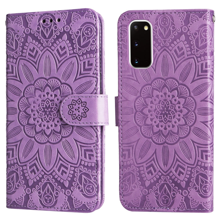 For Samsung Galaxy S20 Embossed Sunflower Leather Phone Case