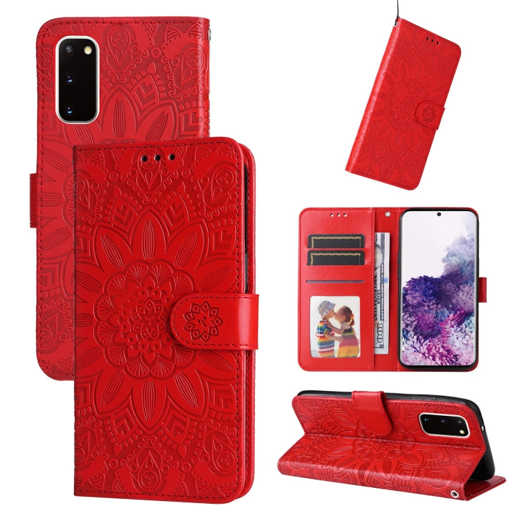 For Samsung Galaxy S20 Embossed Sunflower Leather Phone Case