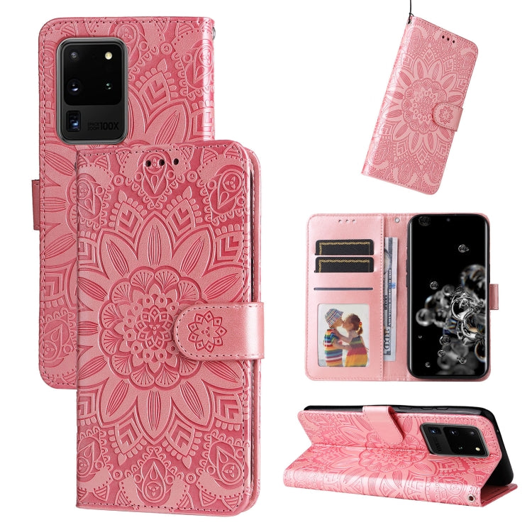 For Samsung Galaxy S20 Ultra Embossed Sunflower Leather Phone Case