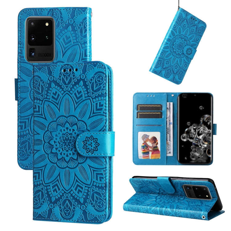 For Samsung Galaxy S20 Ultra Embossed Sunflower Leather Phone Case