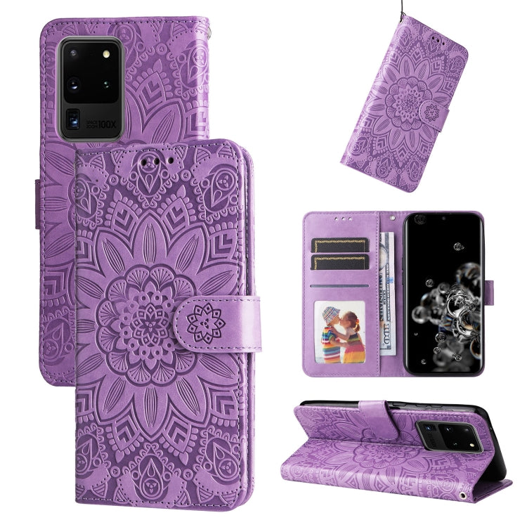 For Samsung Galaxy S20 Ultra Embossed Sunflower Leather Phone Case