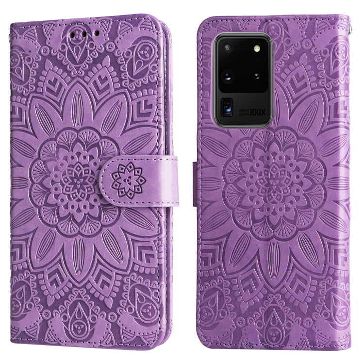 For Samsung Galaxy S20 Ultra Embossed Sunflower Leather Phone Case