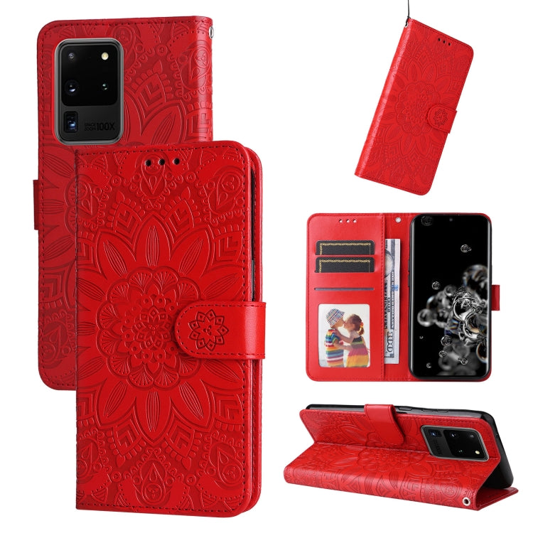 For Samsung Galaxy S20 Ultra Embossed Sunflower Leather Phone Case
