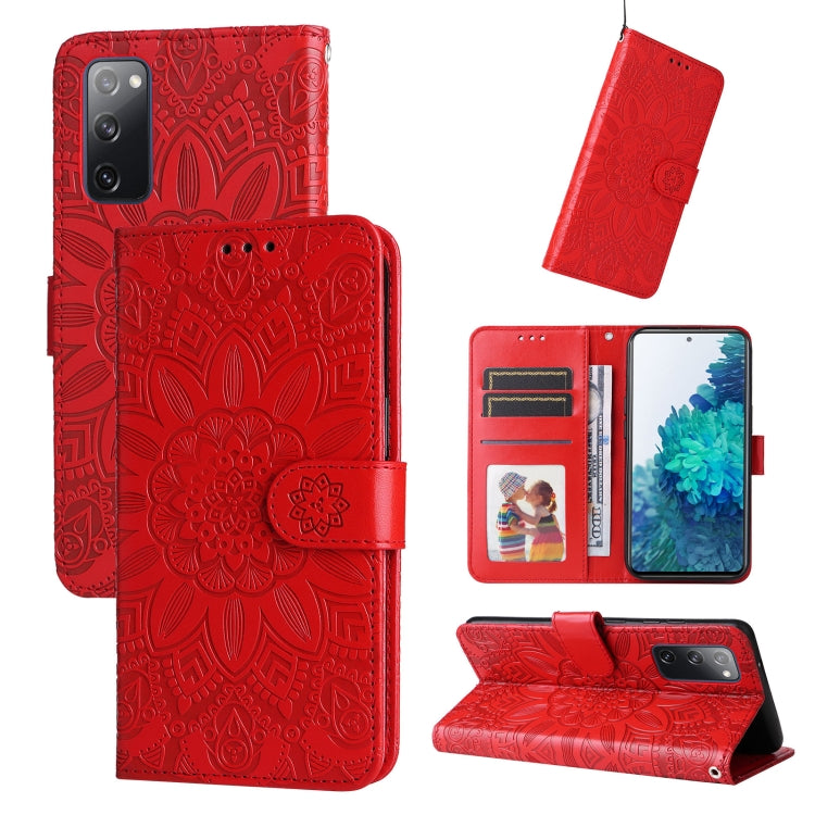 For Samsung Galaxy S20 FE / S20 FE 5G Embossed Sunflower Leather Phone Case