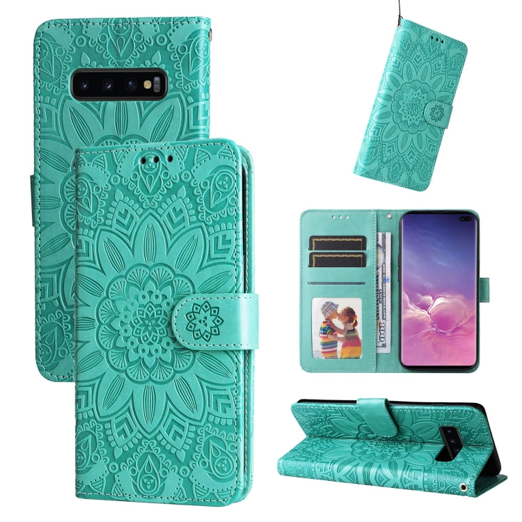 For Samsung Galaxy S10 Embossed Sunflower Leather Phone Case