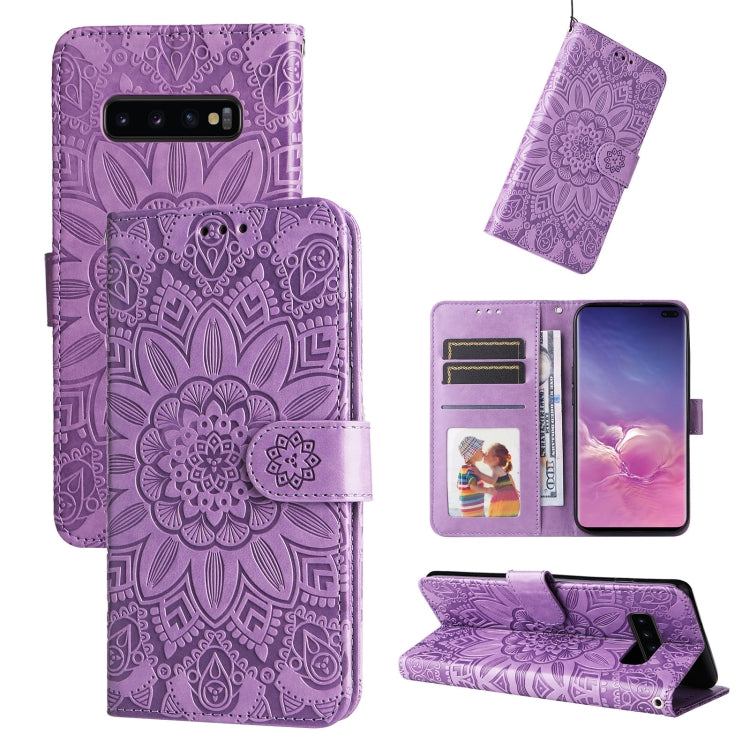 For Samsung Galaxy S10 Embossed Sunflower Leather Phone Case