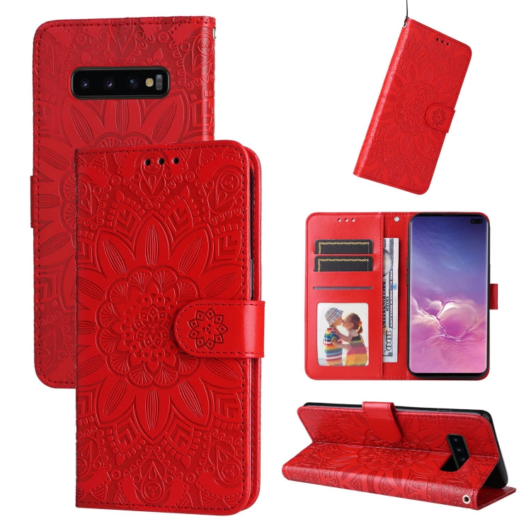For Samsung Galaxy S10 Embossed Sunflower Leather Phone Case