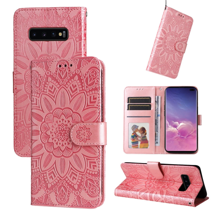 For Samsung Galaxy S10+ Embossed Sunflower Leather Phone Case