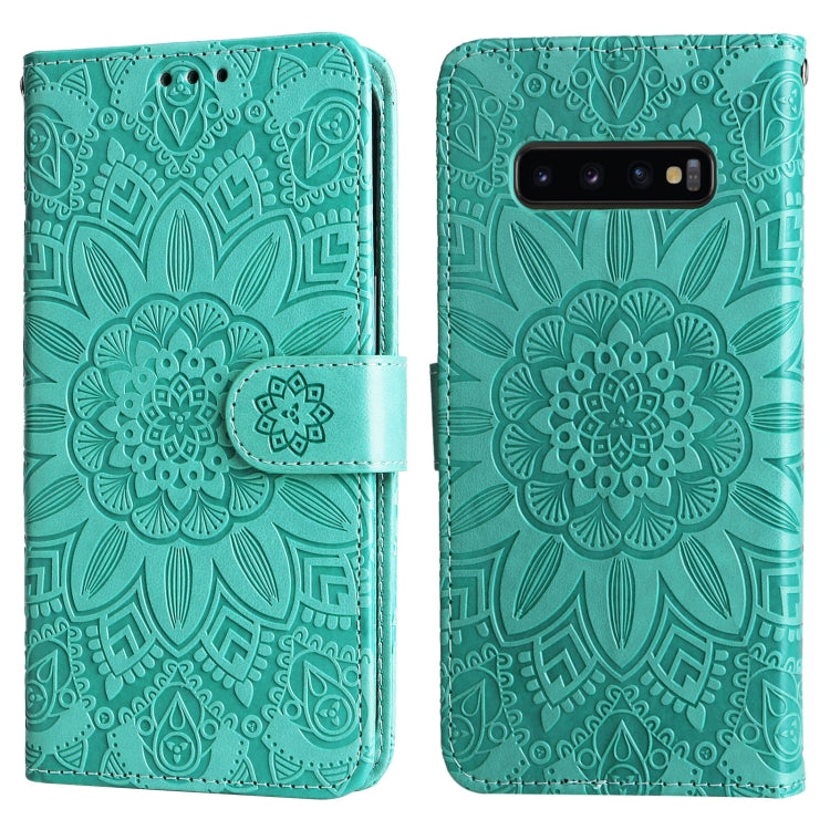 For Samsung Galaxy S10+ Embossed Sunflower Leather Phone Case