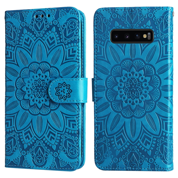 For Samsung Galaxy S10+ Embossed Sunflower Leather Phone Case