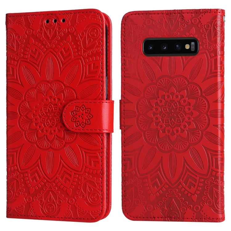 For Samsung Galaxy S10+ Embossed Sunflower Leather Phone Case