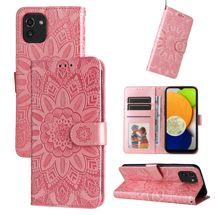 For Samsung Galaxy A03 EU 166mm Embossed Sunflower Leather Phone Case